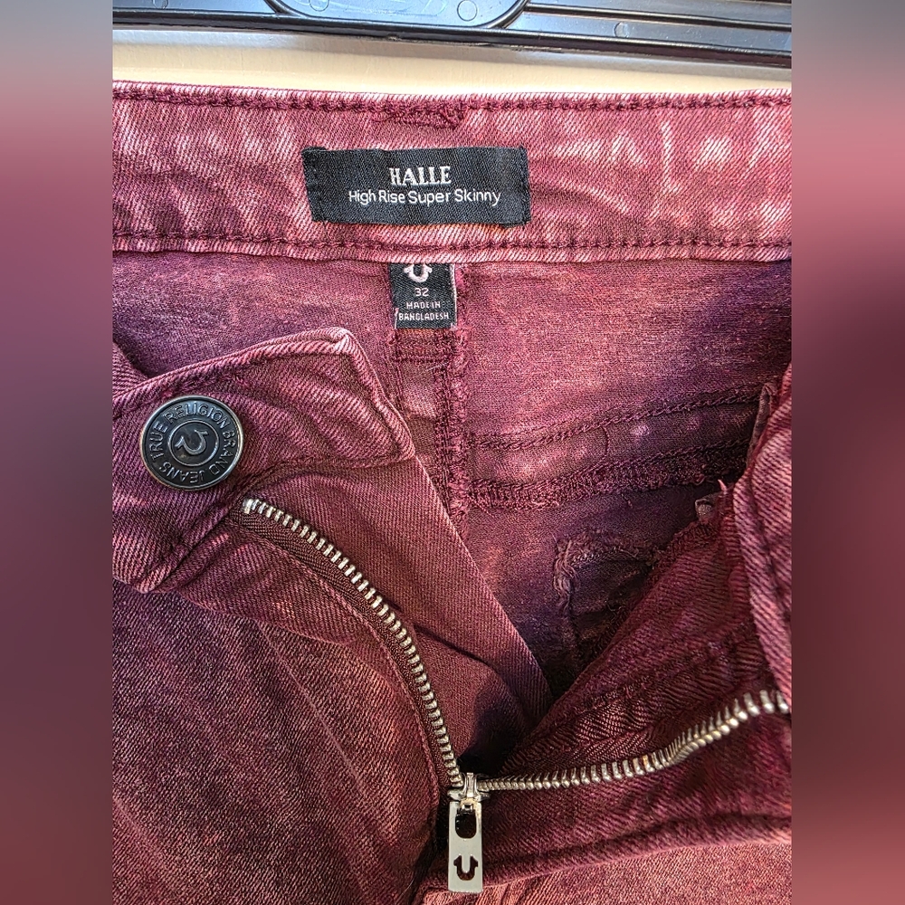*2 For $40* True Religion Halle High Rise Burgundy Super Skinny Jeans - Picture 6 of 13